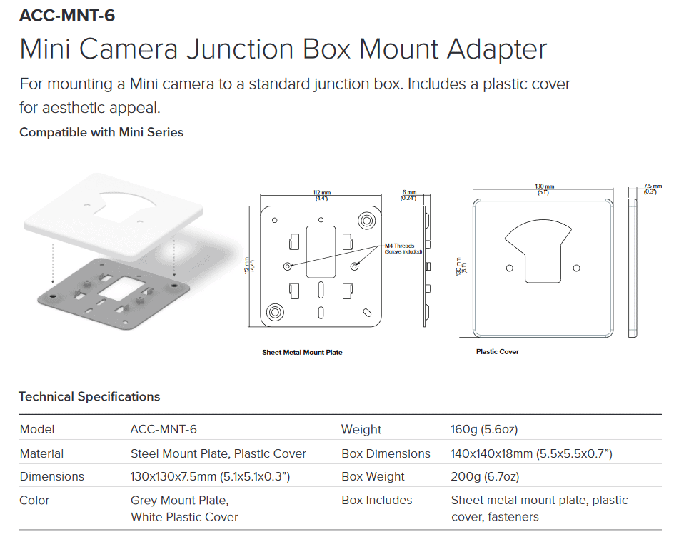 ACC-MNT-6: Verkada Mini Camera Junction Box Mount Adapter | Monarch
