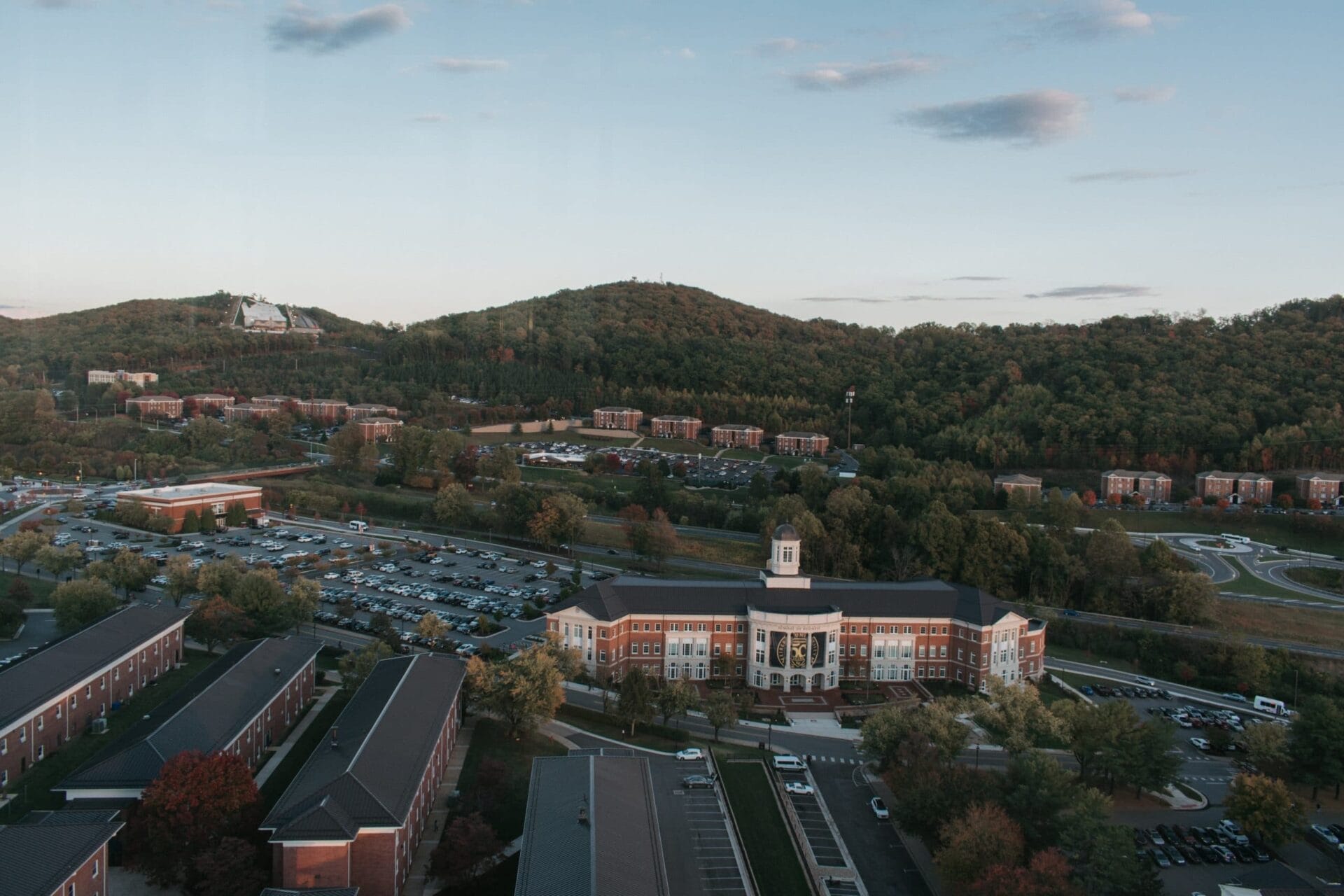 Sky view of a university in Virginia that has a security system