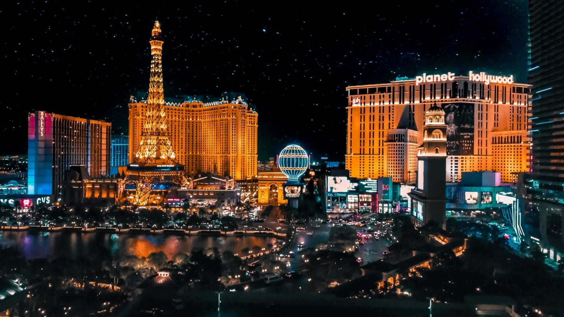 Las Vegas strip with many tourist attractions that are protected by surveillance cameras