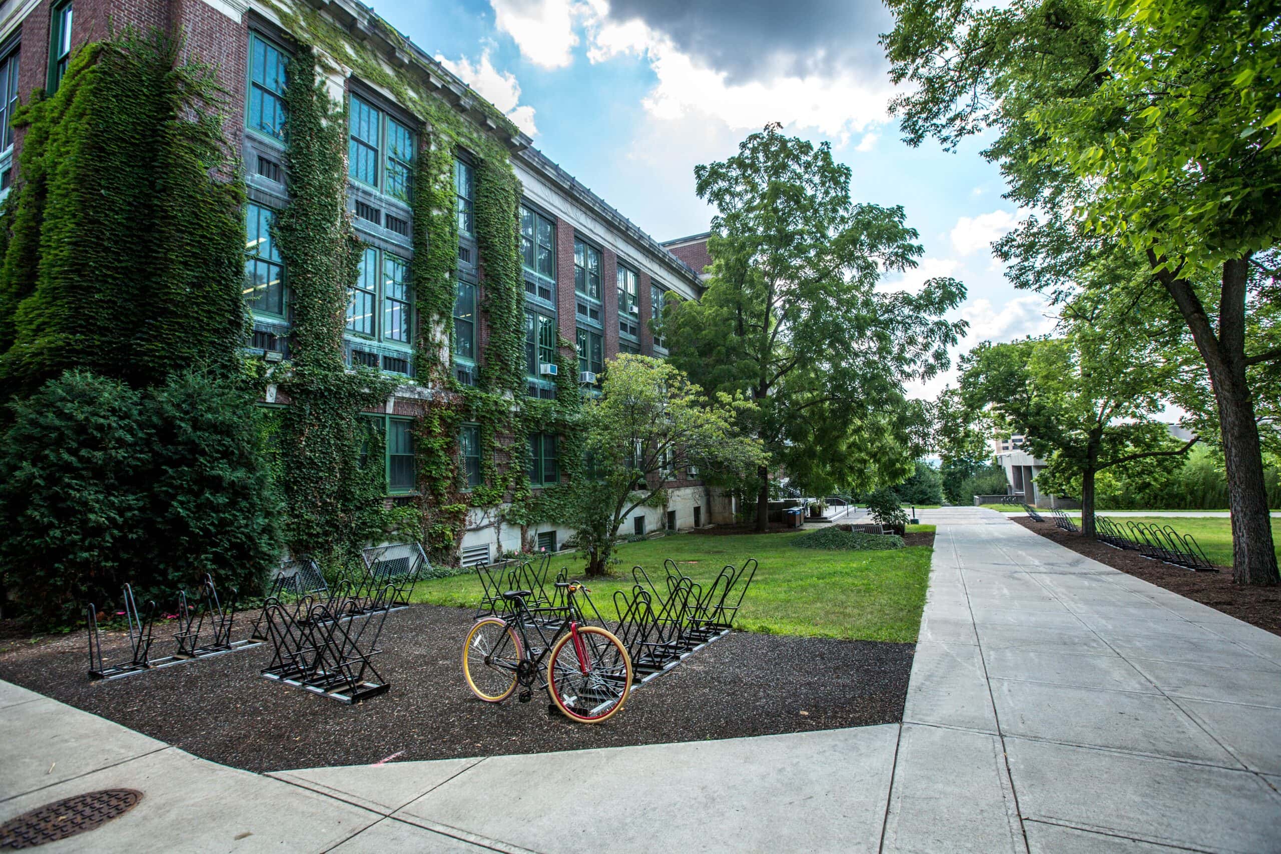 Exterior of school building with security cameras