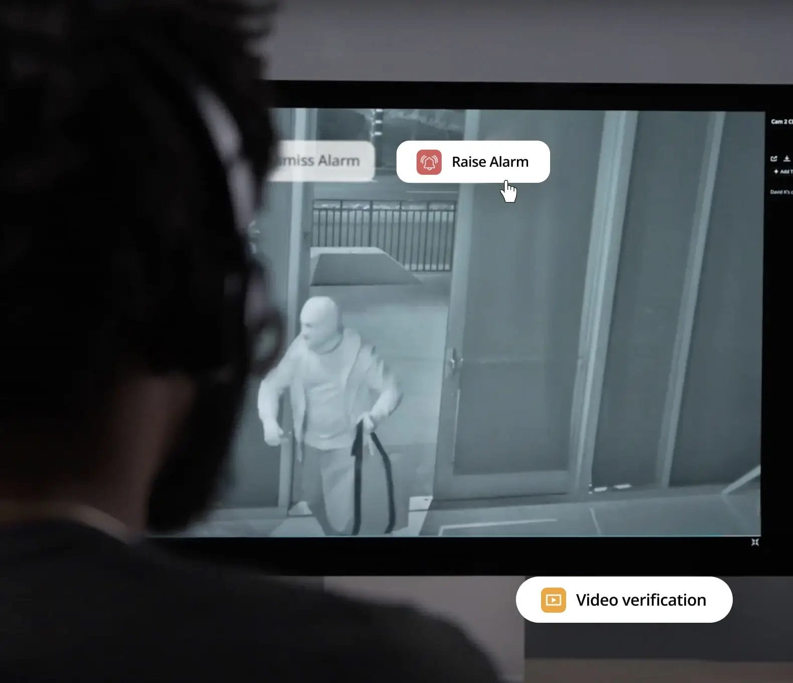 Security professional monitoring an intrusion as he was alerted by wireless access control system 