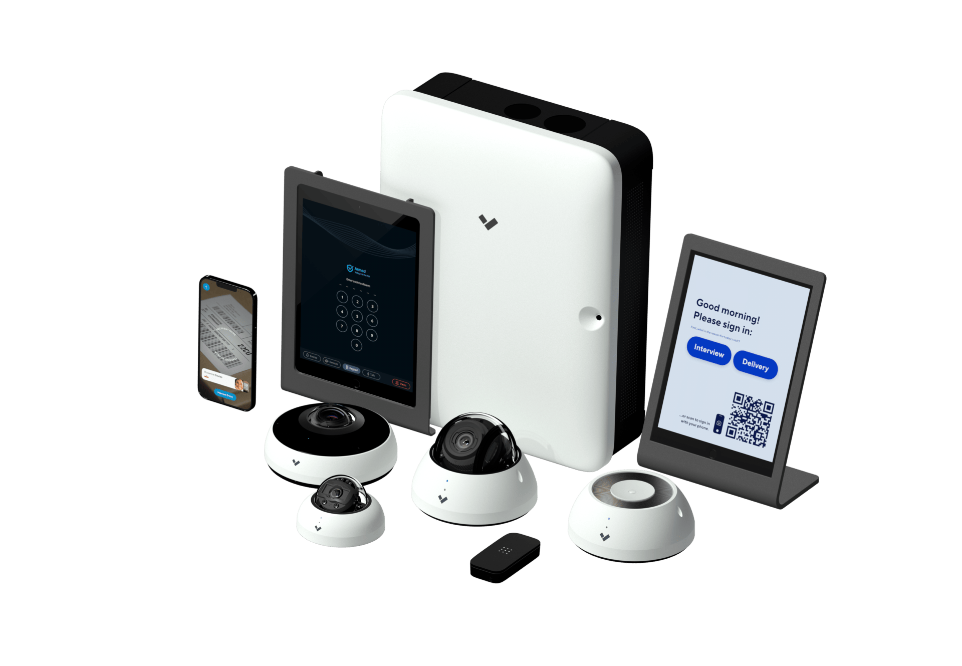 Verkada security devices, including security cameras for storage units.